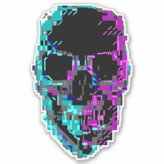 Pegatina de Cyberpunk ASCII Glitch Skull