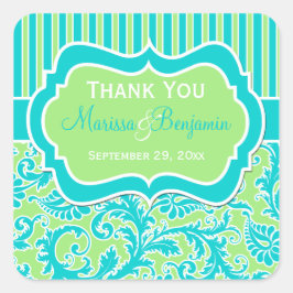 Pegatina de Damasco a rayas azules, verdes y blanc