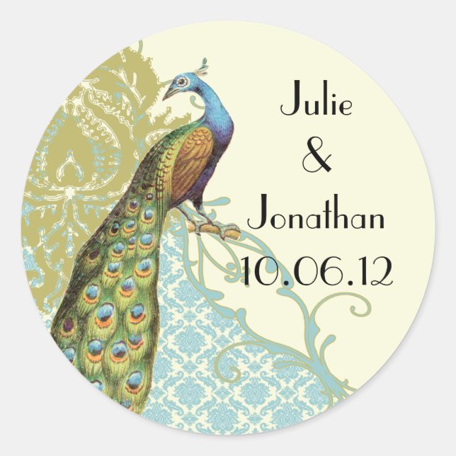 Pegatina de Damask de la laguna Peacock Vintage (Anverso)