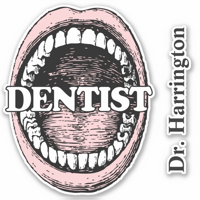Pegatina de dentista con nombre personalizado (Anverso)
