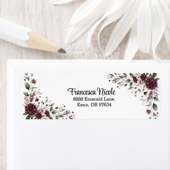 Pegatina de dirección de borde floral rojo y verde (In situ)