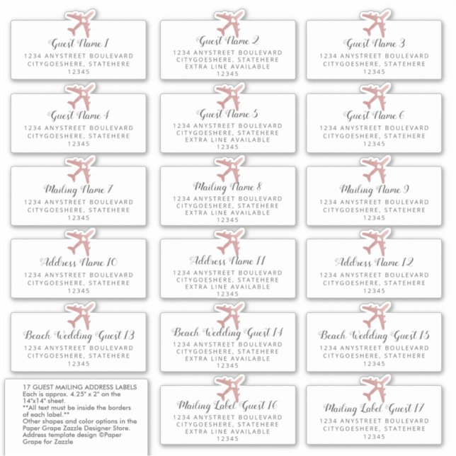 Pegatina de dirección de invitado de boda de desti (Anverso)