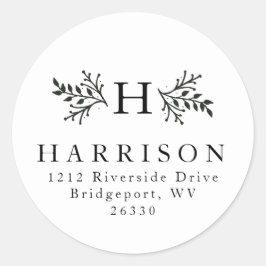 Pegatina de dirección de monograma rústico en blan