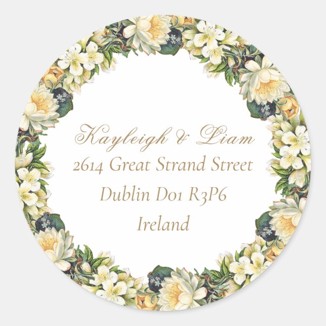 Pegatina de Dirección de Retorno Blanco Floral (Anverso)