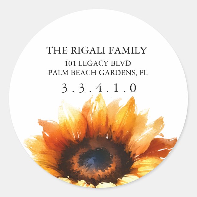 Pegatina de dirección de retorno de girasol grande (Anverso)