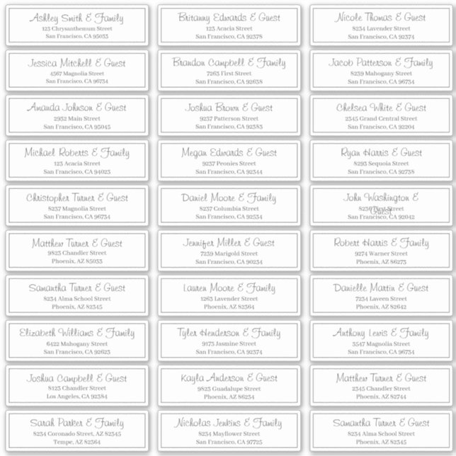 Pegatina de direcciones de nombres de invitados Bo (Anverso)