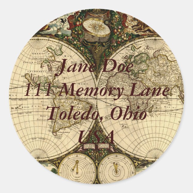 Pegatina de direcciones del mapa del mundo antiguo (Anverso)