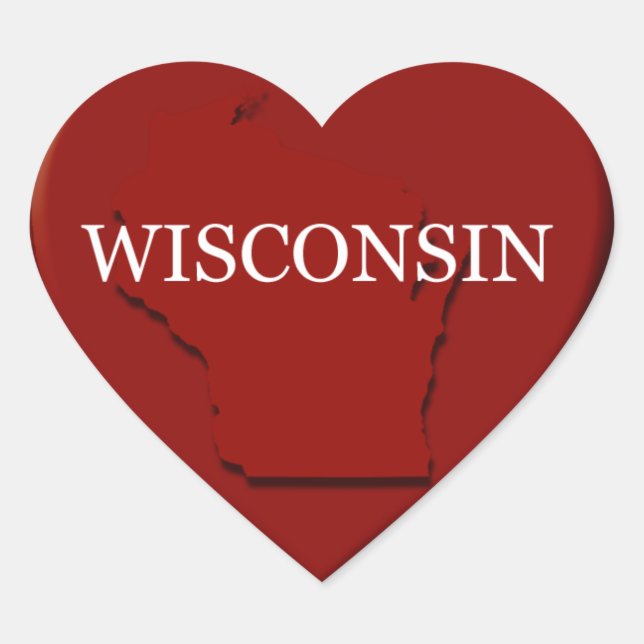 Pegatina de diseño de mapas cardíacos de Wisconsin (Anverso)