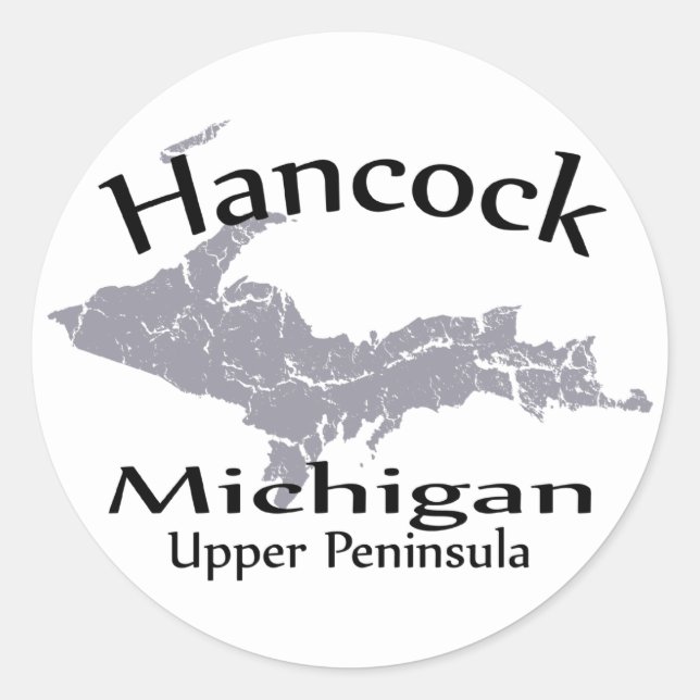 Pegatina de diseño de mapas de Hancock Michigan (Anverso)