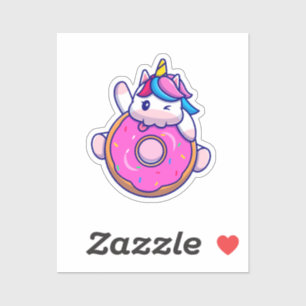 Pegatina de donut de Cute Unicorn