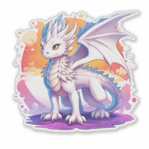 Pegatina de dragón blanco kawaii para aficionados 