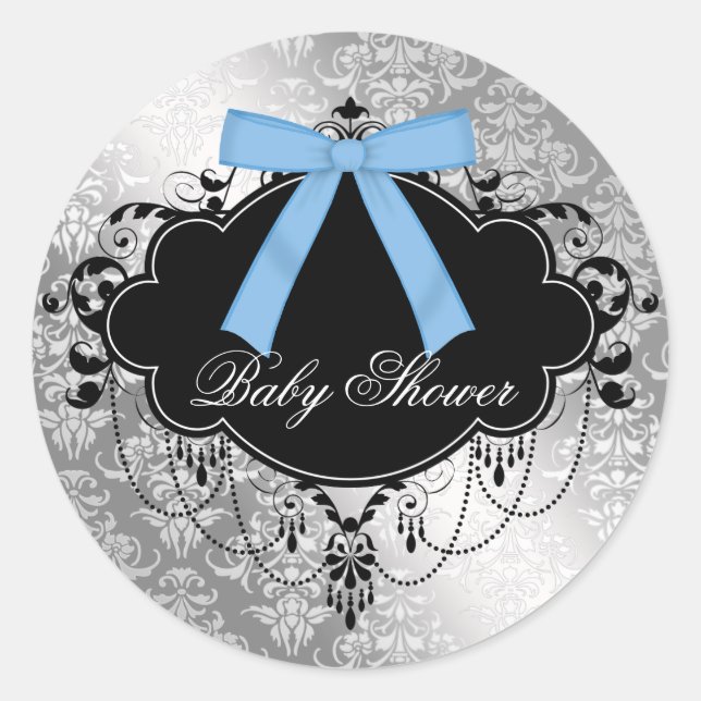 Pegatina de ducha Damask Blue Black Baby Boy (Anverso)