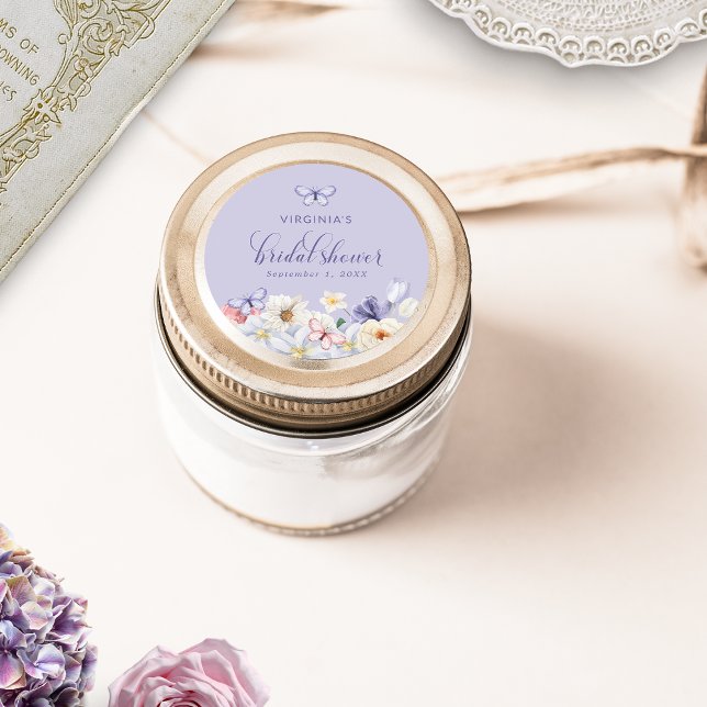 Pegatina de ducha de mariposa morada (Purple Butterfly Bridal Shower Sticker
)