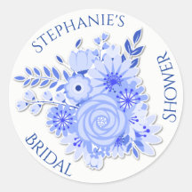 Pegatina de ducha de novia floral azul y blanca