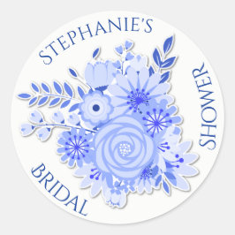 Pegatina de ducha de novia floral azul y blanca