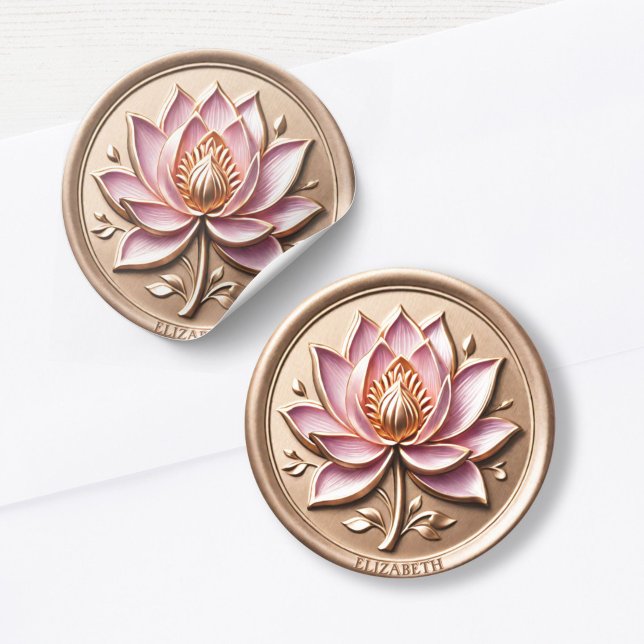 Pegatina de efecto de efecto de sello de cera de o (Pink Lotus Blossom Gold Wax Seal Effect Sticker)
