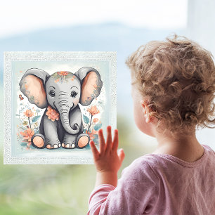Pegatina de elefante bebé para puerta de vidrio