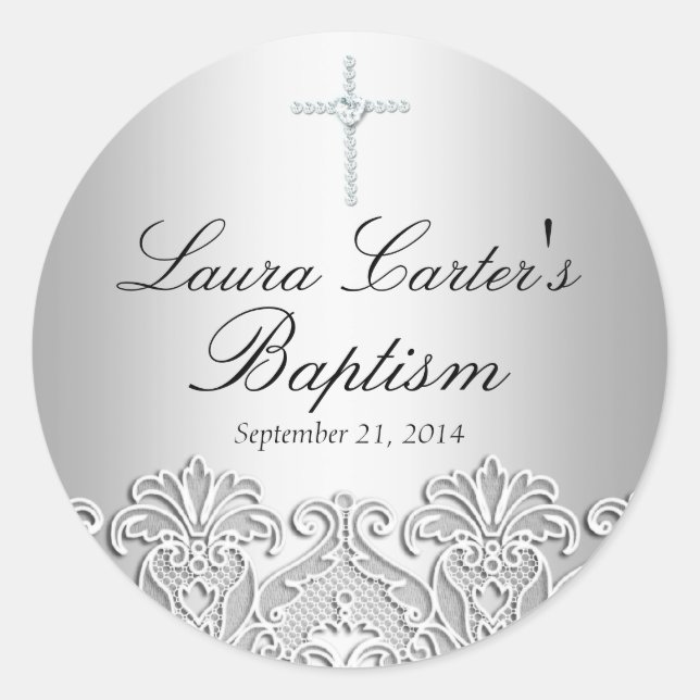 Pegatina de encaje blanco y bautismo cruzado (Anverso)