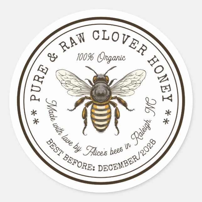 Pegatina de enlatado de miel de abeja con abeja vi (Anverso)