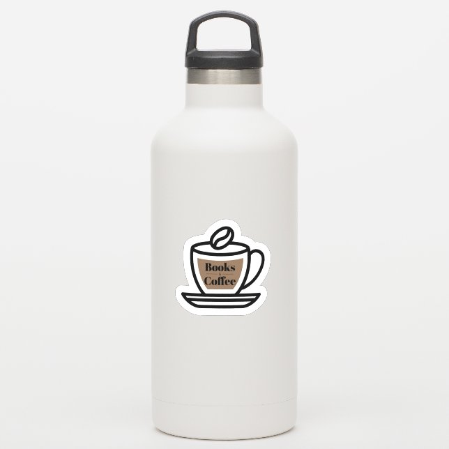 Pegatina de esquema de libros y café (Botella de agua)