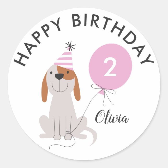 Pegatina de etiqueta de cumpleaños feliz de perro  (Anverso)