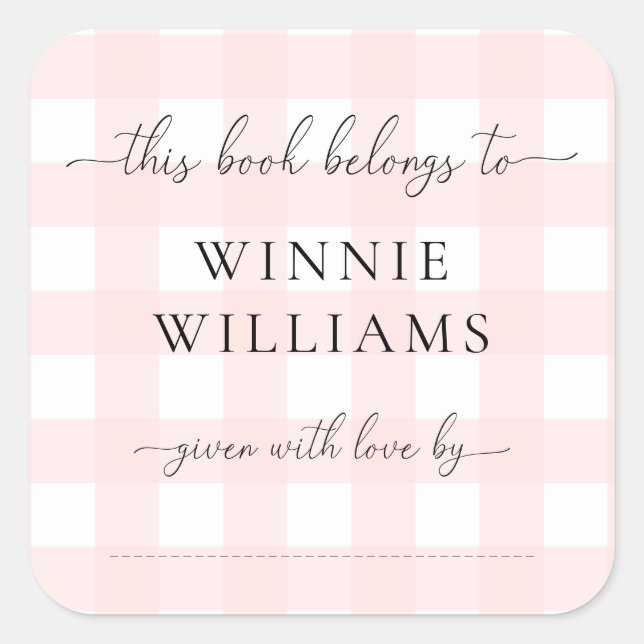 Pegatina de etiqueta de libro a cuadros rosa (Anverso)