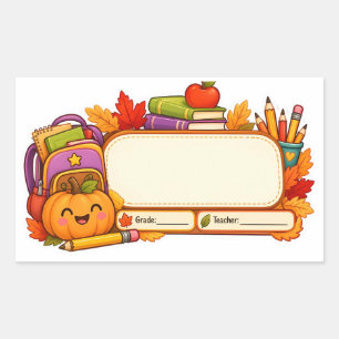 Pegatina de etiqueta de nombre de calabaza otoñal