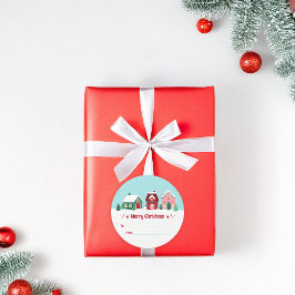Pegatina de etiqueta de regalo de pueblo navideño 