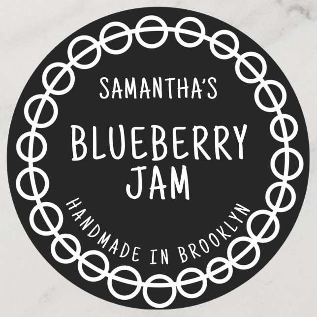 Pegatina de etiquetas de mermelada negra (custom jam flavor business label sticker)
