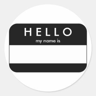 Pegatina de etiquetas de nombre negro de Hello