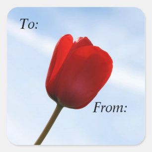 Pegatina de etiquetas de regalo de tulipán rojo