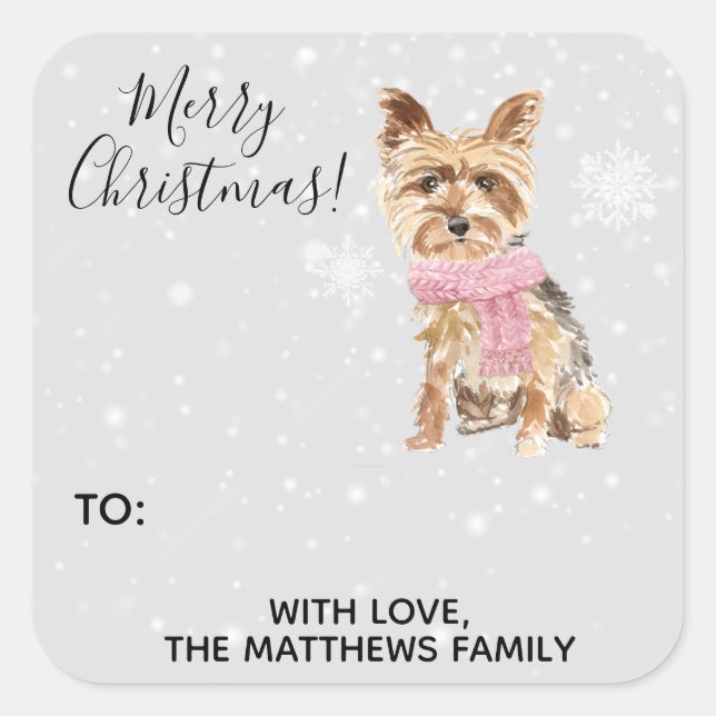 Pegatina de etiquetas de regalo de Yorkie Yorkshir (Anverso)