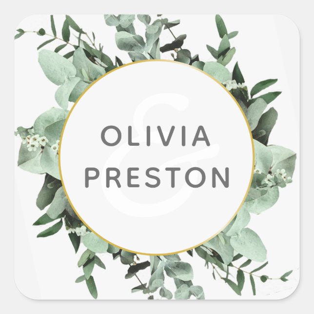 Pegatina de Eucalyptus Greenery Watercolor (Anverso)