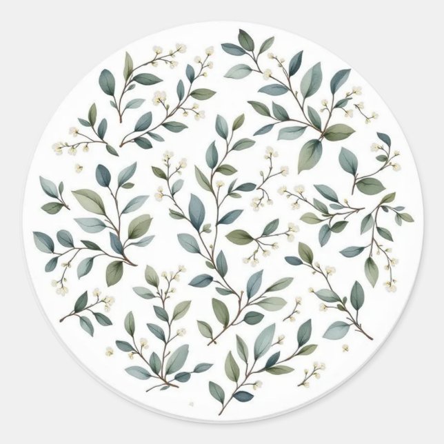 Pegatina de Eucalyptus Watercolor Boda (Anverso)