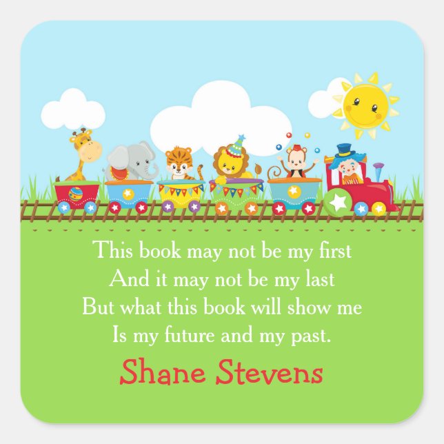 Pegatina de Ex libris de tren de circo de animalit (Anverso)