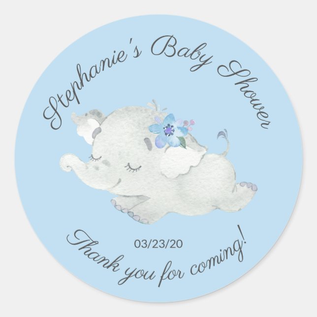 Pegatina de Favor Baby Shower para Elefante Dulce (Anverso)