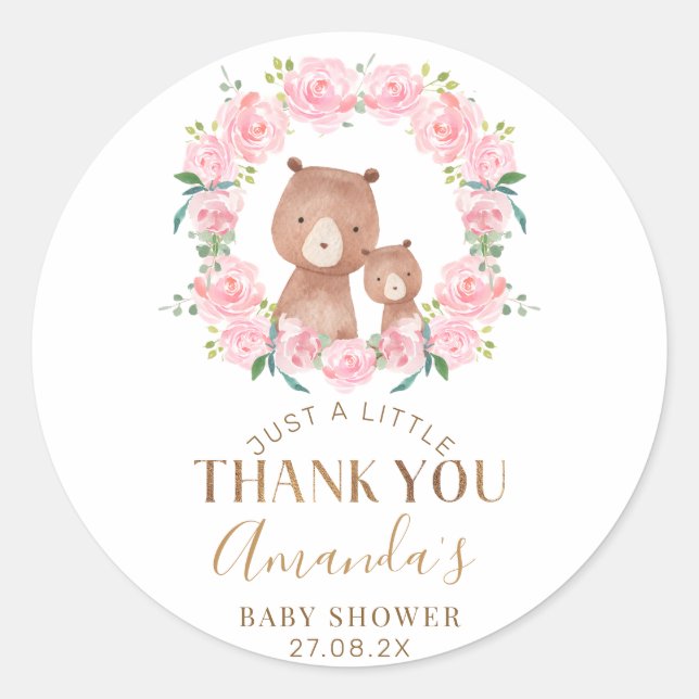 Pegatina de Favor de Baby Shower de los osos de fl (Anverso)