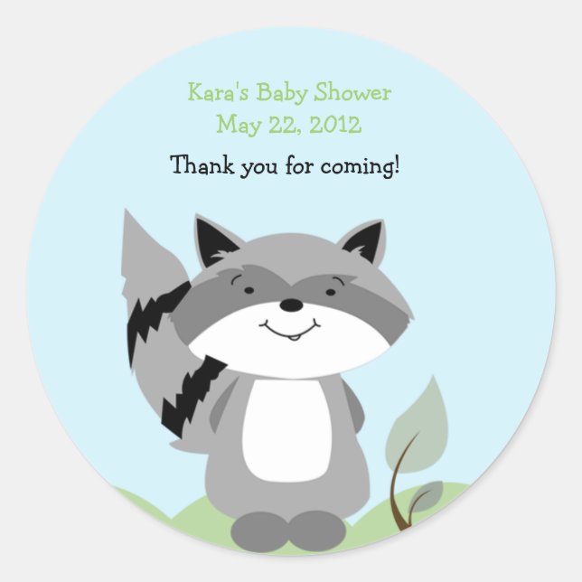 Pegatina de Favor de Baby Shower de Raccoon Enchan (Anverso)