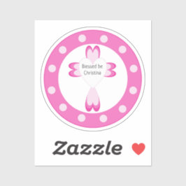 Pegatina de Favor de Bautizo Rosa para Niñas