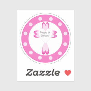 Pegatina de Favor de Bautizo Rosa para Niñas