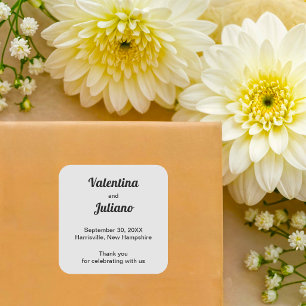 Pegatina de Favor de Boda Cuadrada en Blanco y Neg