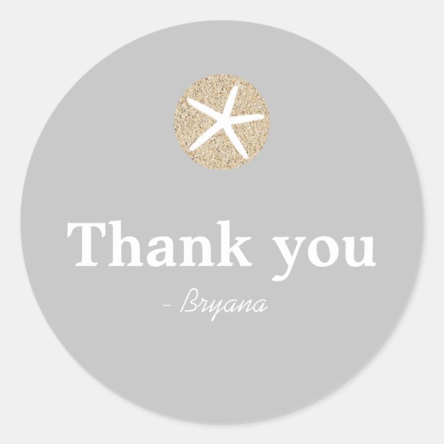 Pegatina de Favor de Boda Starfish Sand Dollar Bea (Anverso)