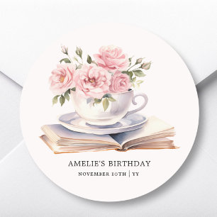 Pegatina de Favor de Cumpleaños de Libro Floral Ro