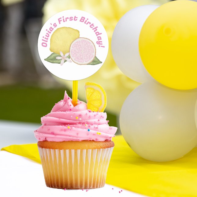 Pegatina de Favor del Cumpleaños de Lemonade Rosa (Subido por el creador)