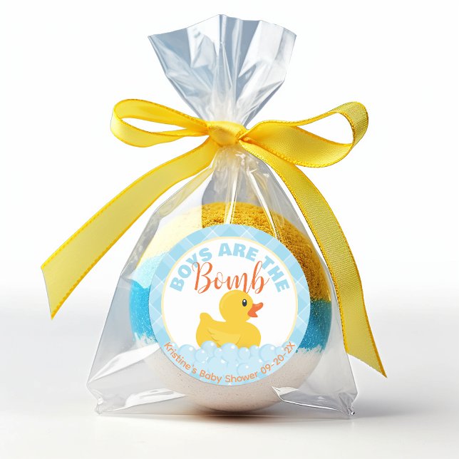 Pegatina de favores de Baby Shower del duque de go (bath bomb baby shower rubber duck favor tag)
