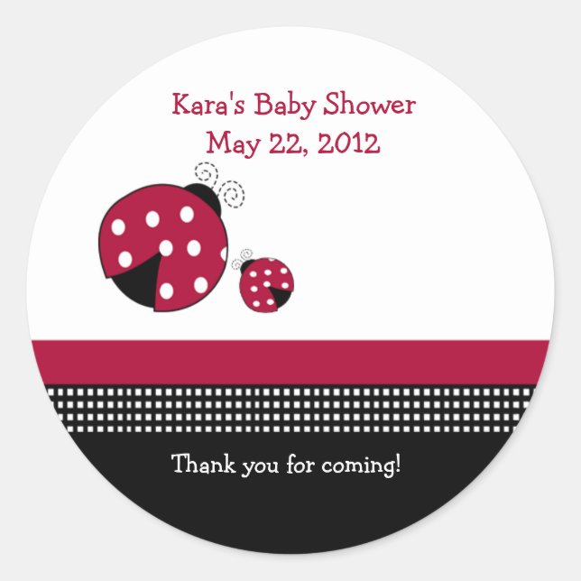 Pegatina de favores de Baby Shower Polkadot Ladybu (Anverso)