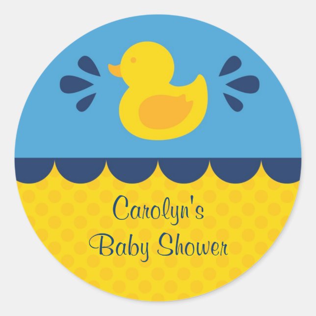 Pegatina de favores de Baby Shower Rubber Ducky (Anverso)