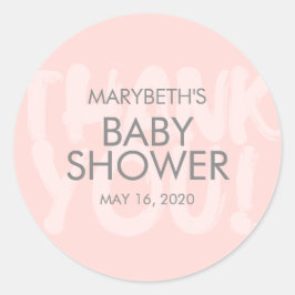 Pegatina de favoritos de Baby Shower rosado en gra