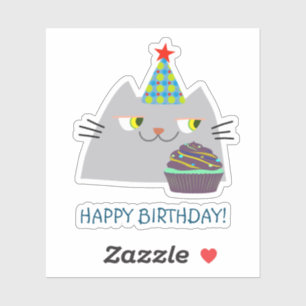 Pegatina de Feliz Cumpleaños de Gato Adorable Kawa