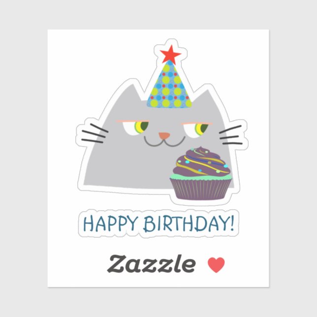 Pegatina de Feliz Cumpleaños de Gato Adorable Kawa (Hoja)